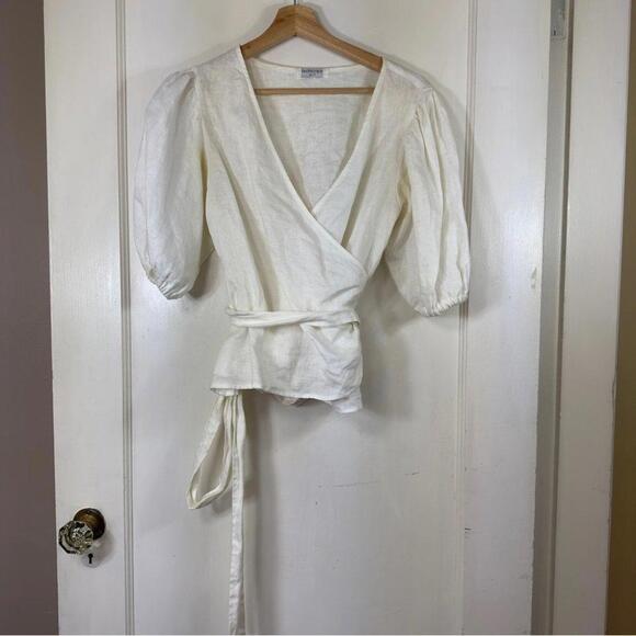 Lanhtropy Magnolia Linen Wrap Blouse - White - Small - Picture 4 of 6